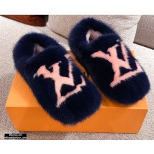 Louis Vuitton Mink Fur Dreamy Slippers Navy Blue 2020
