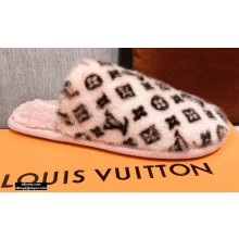 Louis Vuitton Monogram Mink Fur LV Suite Flat Mules Light Pink 2020