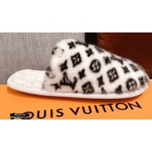 Louis Vuitton Monogram Mink Fur LV Suite Flat Mules White 2020