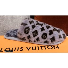 Louis Vuitton Monogram Mink Fur LV Suite Flat Mules Gray 2020