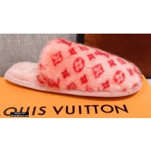 Louis Vuitton Monogram Mink Fur LV Suite Flat Mules Rose Pink 2020