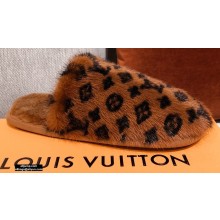 Louis Vuitton Monogram Mink Fur LV Suite Flat Mules Brown 2020