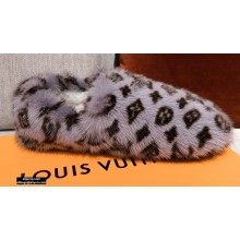 Louis Vuitton Monogram Mink Fur Dreamy Flat Loafers Gray 2020