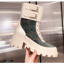 Gucci GG Canvas and Leather Boots Green with Interlocking G 2020