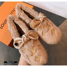 Louis Vuitton Fur Bow Loafers Apricot 2020