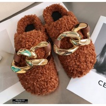 JW Anderson Shearling Chain Loafer Mules Brown 2020