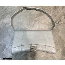 Balenciaga Hourglass Sling Bag Shoulder Bag Crocodile Embossed Calfskin White