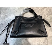 Balenciaga Neo Classic Small Top Handle Bag Crocodile Embossed Calfskin Black 2020