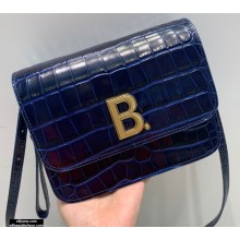 Balenciaga B. Small Bag in Crocodile Embossed Calfskin Blue