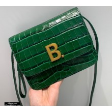 Balenciaga B. Small Bag in Crocodile Embossed Calfskin Green