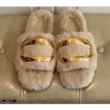 Stella Luna Fur Slide Sandals Beige 2020