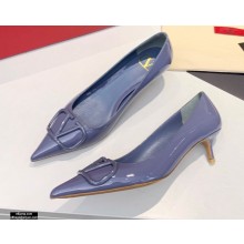 Valentino Heel 4cm VLogo Patent Leather Pumps Blue 2020
