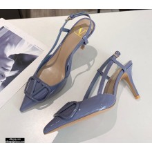 Valentino Heel 8cm VLogo Signature Patent Leather Slingback Pumps Blue 2020