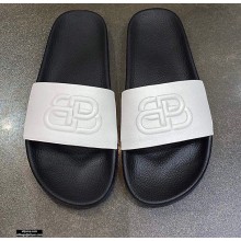 Balenciaga Embossed BB Logo Piscine Pool Slide Sandals White/Black 2020