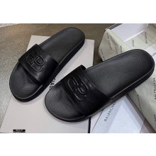 Balenciaga Embossed BB Logo Piscine Pool Slide Sandals Black 2020
