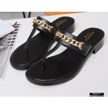 Gucci Heel 2.5cm Thong Slide Sandals Black with Chain 2020