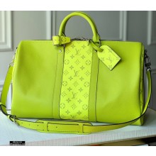 Louis Vuitton Taiga Leather and Monogram Eclipse Canvas Keepall Bandoulière 50 Bag Yellow