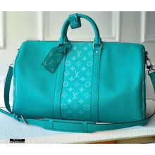Louis Vuitton Taiga Leather and Monogram Eclipse Canvas Keepall Bandoulière 50 Bag Green