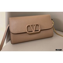 Valentino VSLING Grainy Calfskin Clutch Bag Nude with Shoulder Strap 2020