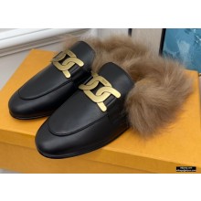 Tod's Kate Fur Slippers in leather Black
