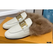 Tod's Kate Fur Slippers in leather White