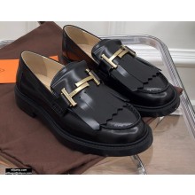 Tod's Loafers in Brushed leather with Front Fringe Black