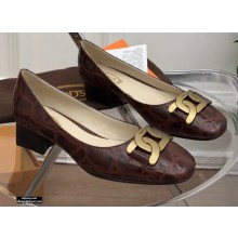 Tod's Heel 4.5cm Kate Pumps in leather with Chain Embossed Coffee