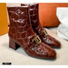 Tod's Kate Ankle Boots in leather with Chain Crocodile-printed Burgundy