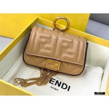 Fendi Nano Baguette Bag Charm Embossed FF Leather Apricot 2020