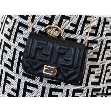 Fendi Nano Baguette Bag Charm Embossed FF Leather Black 2020