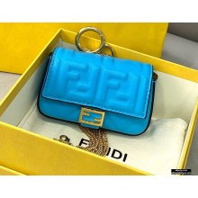 Fendi Nano Baguette Bag Charm Embossed FF Leather Blue 2020