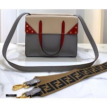 Fendi Flip Regular Medium Tote Bag Gray/Red