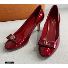 Louis Vuitton Heel 6.5cm Patent Leather Bow Pumps Burgundy