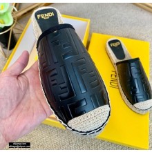 Fendi Embossed FF Leather Espadrilles Mules Black 2020