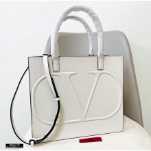 Valentino Large VLogo Walk Calfskin Tote Bag White 2020