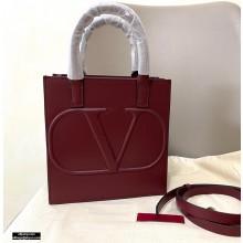 Valentino Small VLogo Walk Calfskin Tote Bag Burgundy 2020