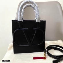 Valentino Small VLogo Walk Calfskin Tote Bag Black 2020