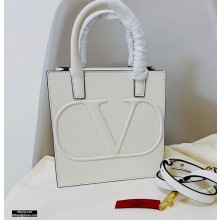 Valentino Small VLogo Walk Calfskin Tote Bag White 2020
