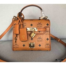 MCM Visetos X-Mini Heritage Top Handle Bag Cognac