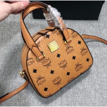 MCM Visetos Mini Essential Half Moon Tote Bag Cognac