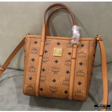 MCM Visetos Mini Toni Shopper Tote Bag Cognac