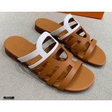 Hermes Chaine D'ancre Camelia Sandals Brown/White