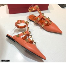 Valentino Calfskin Roman Stud Ballet Flats Orange 2021