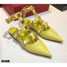 Valentino Calfskin Roman Stud Ballet Flats Yellow 2021