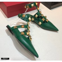 Valentino Calfskin Roman Stud Ballet Flats Green 2021