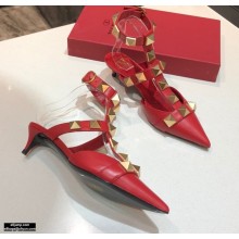 Valentino Heel 4cm Calfskin Roman Stud Pumps Red 2021