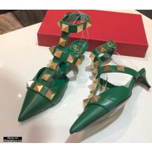 Valentino Heel 4cm Calfskin Roman Stud Pumps Green 2021