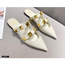 Valentino Calfskin Roman Stud Flat Mules White 2021