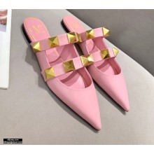Valentino Calfskin Roman Stud Flat Mules Pink 2021