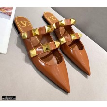 Valentino Calfskin Roman Stud Flat Mules Brown 2021